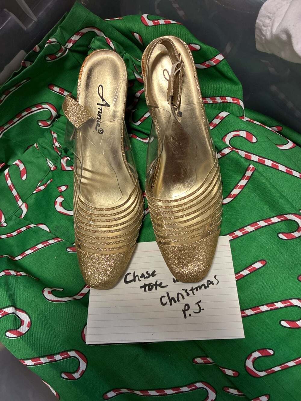 Annie Style 55712 Gold Glitter Clear Vinyl Slingback Heels